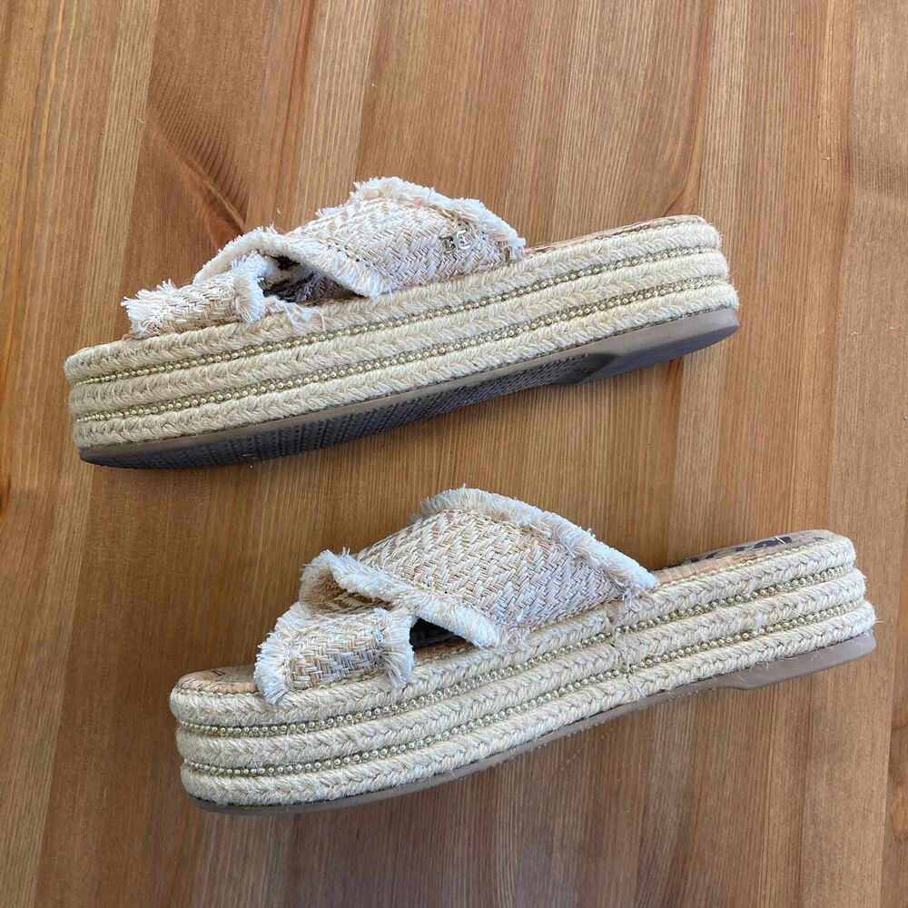 Sam Edelman Espadrille Sandals Size 9.5 Ashlyn Sand Weave Tan Platform Boho - Picture 2 of 12